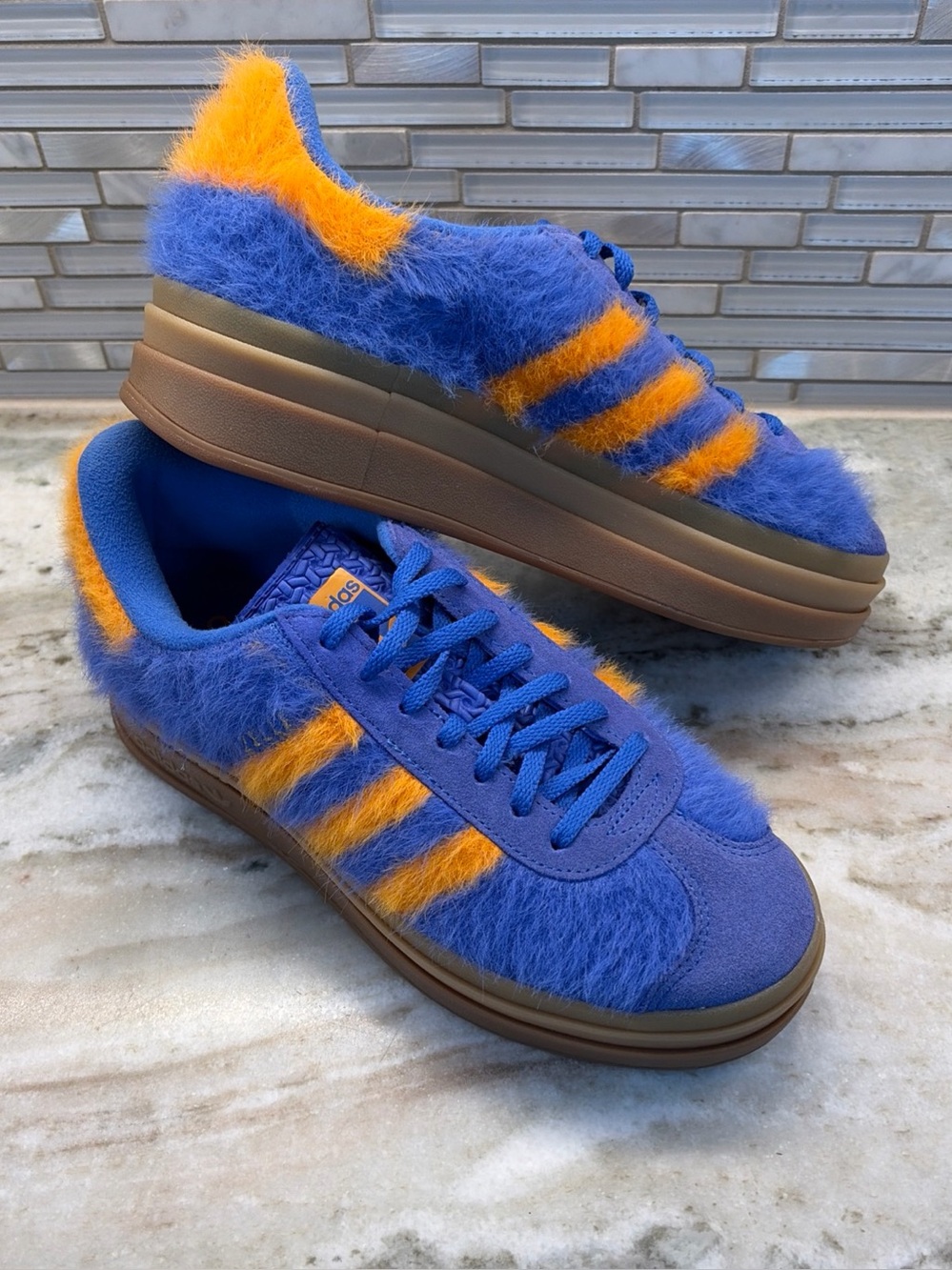Adidas CLOT Gazelle Bold Blue Bird Faux Fur Gum Sneakers Women 8.5 New With Tag